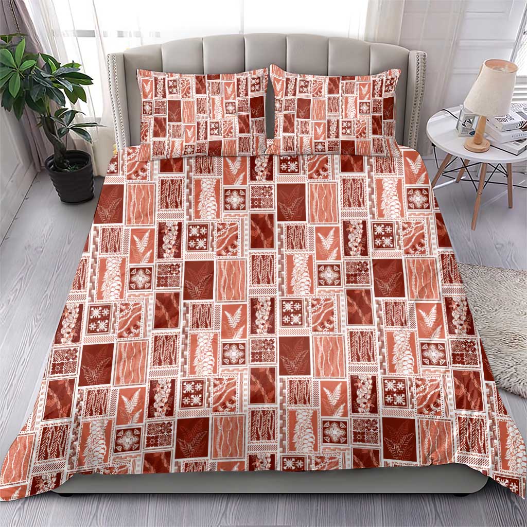 Vintage Aloha Block Quilt Bedding Set Red Inspired Lei Motifs LT9 - Polynesian Pride