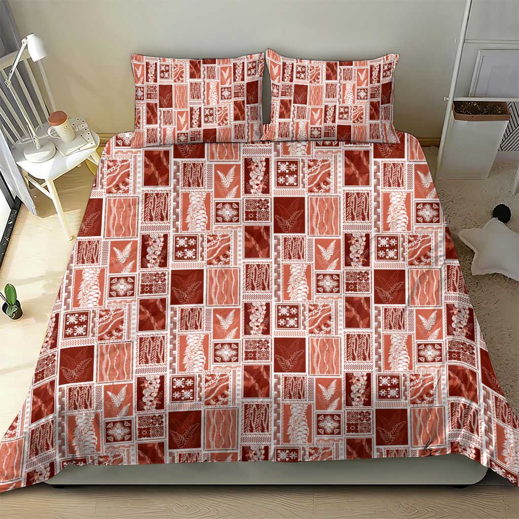 Vintage Aloha Block Quilt Bedding Set Red Inspired Lei Motifs LT9 - Polynesian Pride