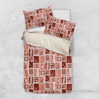 Vintage Aloha Block Quilt Bedding Set Red Inspired Lei Motifs LT9 US Twin 172cm x 218cm Red - Polynesian Pride