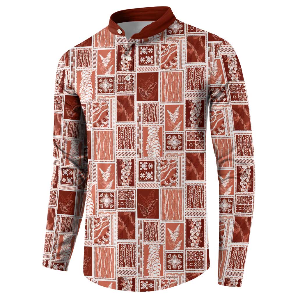 Vintage Aloha Block Quilt Button Sweatshirt Red Inspired Lei Motifs LT9 - Polynesian Pride