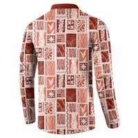 Vintage Aloha Block Quilt Button Sweatshirt Red Inspired Lei Motifs LT9 - Polynesian Pride