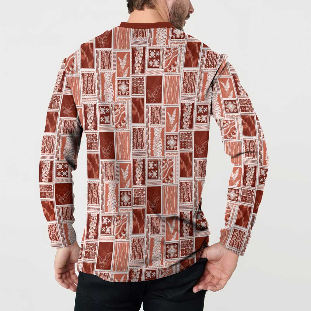 Vintage Aloha Block Quilt Button Sweatshirt Red Inspired Lei Motifs LT9 - Polynesian Pride