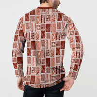 Vintage Aloha Block Quilt Button Sweatshirt Red Inspired Lei Motifs LT9 - Polynesian Pride