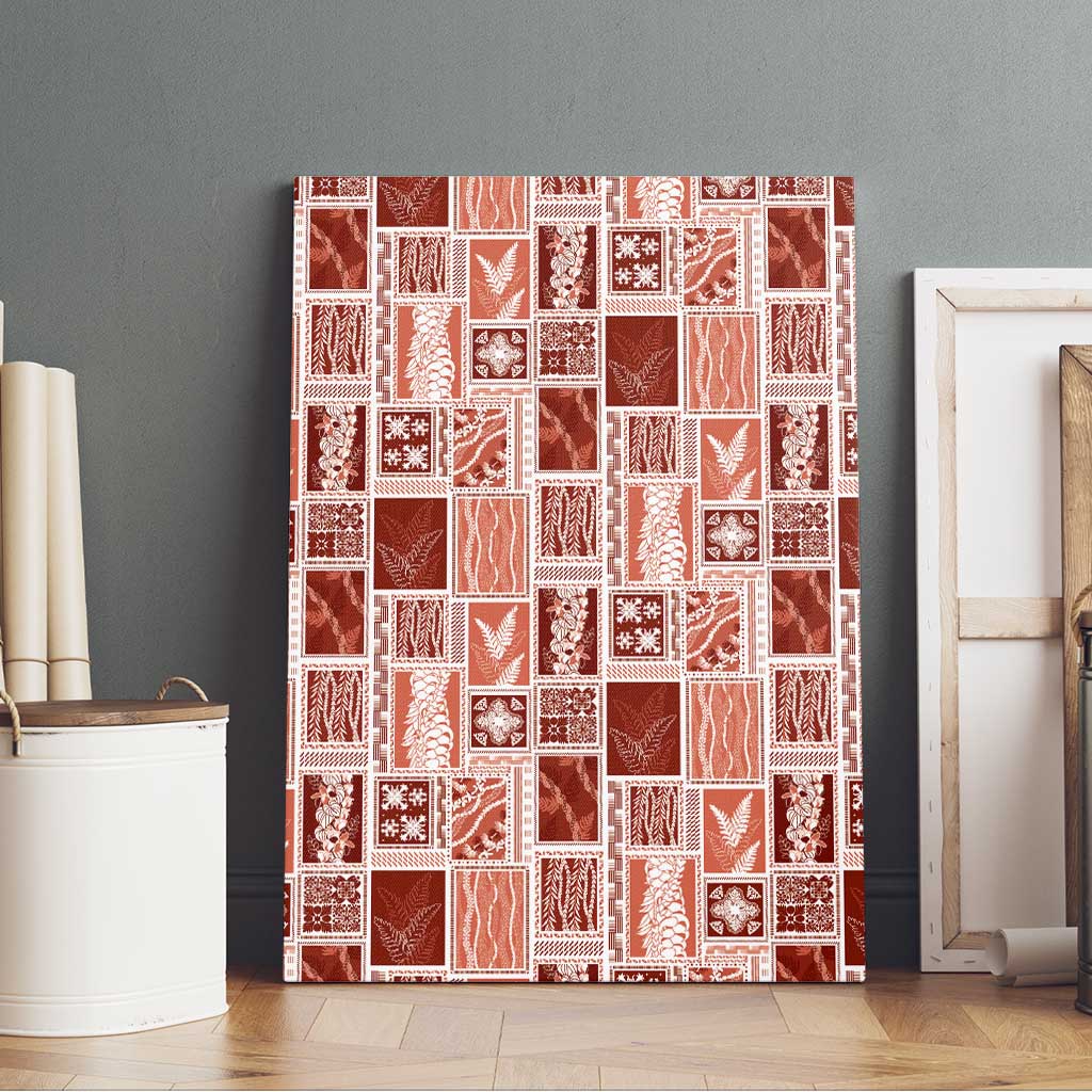 Vintage Aloha Block Quilt Canvas Wall Art Red Inspired Lei Motifs - Polynesian Pride