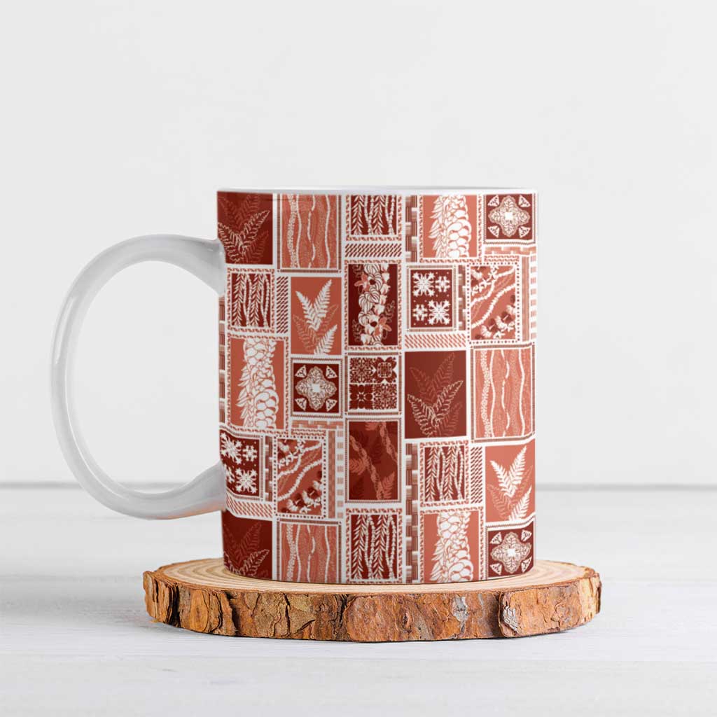 Vintage Aloha Block Quilt Ceramic Mug Red Inspired Lei Motifs - Polynesian Pride
