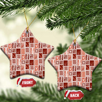 Vintage Aloha Block Quilt Ceramic Ornament Red Inspired Lei Motifs - Polynesian Pride