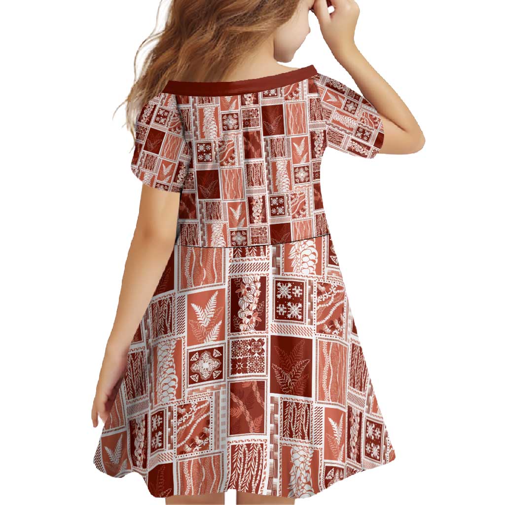 Vintage Aloha Block Quilt Family Matching Long Sleeve Bodycon Dress and Hawaiian Shirt Red Inspired Lei Motifs - Polynesian Pride