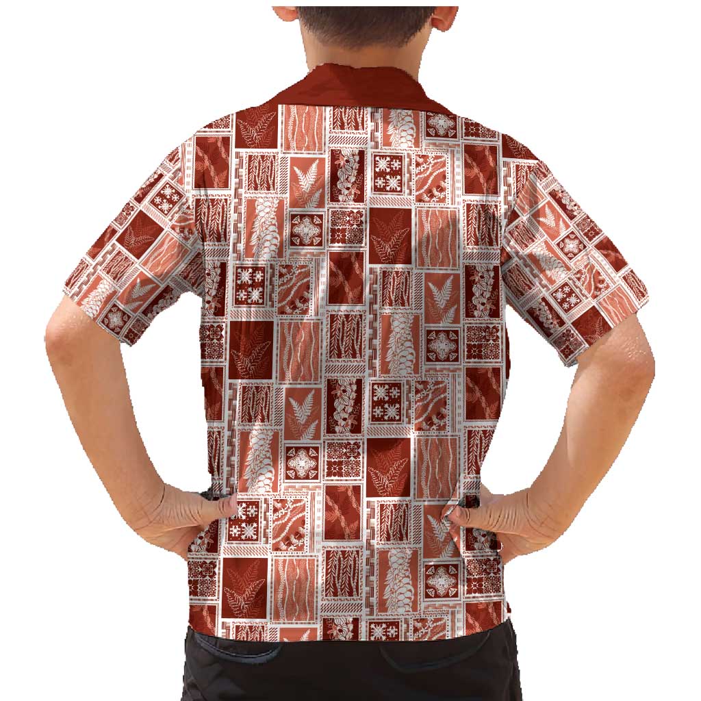 Vintage Aloha Block Quilt Family Matching Mermaid Dress and Hawaiian Shirt Red Inspired Lei Motifs - Polynesian Pride