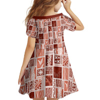 Vintage Aloha Block Quilt Family Matching Off The Shoulder Long Sleeve Dress and Hawaiian Shirt Red Inspired Lei Motifs - Polynesian Pride