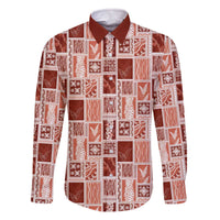 Vintage Aloha Block Quilt Family Matching Off The Shoulder Long Sleeve Dress and Hawaiian Shirt Red Inspired Lei Motifs - Polynesian Pride