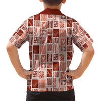 Vintage Aloha Block Quilt Family Matching Short Sleeve Bodycon Dress and Hawaiian Shirt Red Inspired Lei Motifs - Polynesian Pride