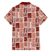 Vintage Aloha Block Quilt Family Matching Short Sleeve Bodycon Dress and Hawaiian Shirt Red Inspired Lei Motifs - Polynesian Pride