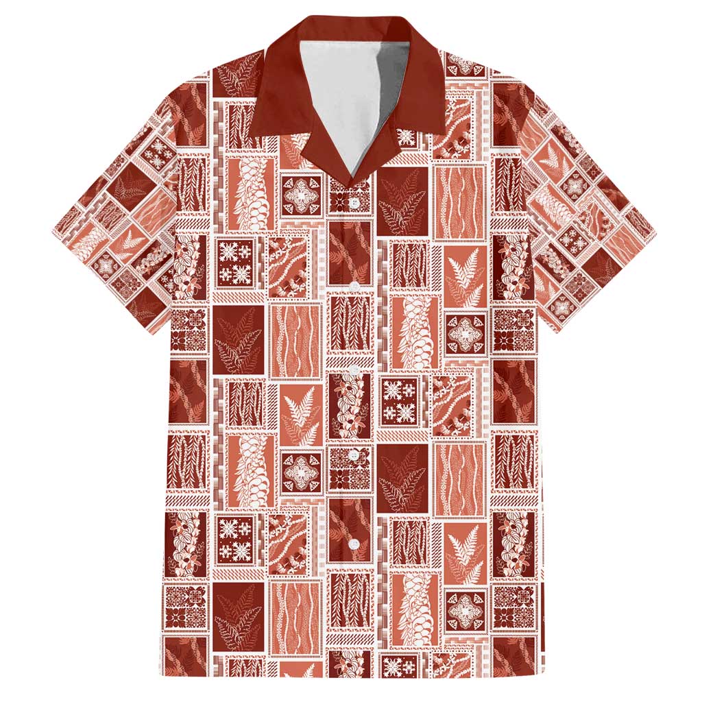Vintage Aloha Block Quilt Family Matching Summer Maxi Dress and Hawaiian Shirt Red Inspired Lei Motifs - Polynesian Pride