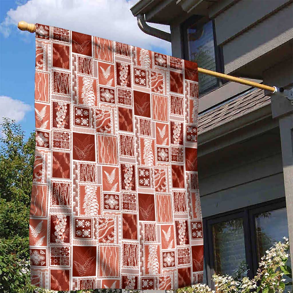 Vintage Aloha Block Quilt Garden Flag Red Inspired Lei Motifs - Polynesian Pride