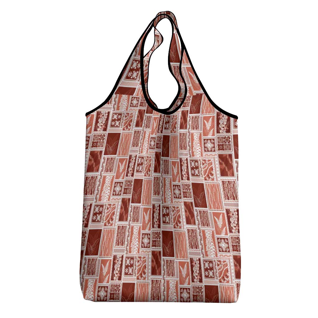 Vintage Aloha Block Quilt Grocery Bag Red Inspired Lei Motifs - Polynesian Pride