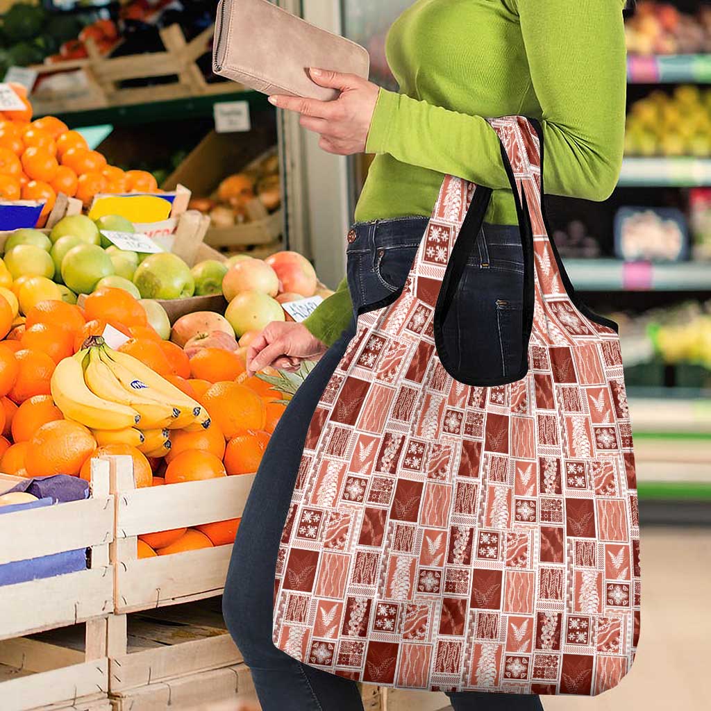 Vintage Aloha Block Quilt Grocery Bag Red Inspired Lei Motifs - Polynesian Pride