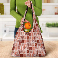 Vintage Aloha Block Quilt Grocery Bag Red Inspired Lei Motifs - Polynesian Pride