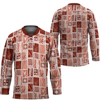 Vintage Aloha Block Quilt Hockey Jersey Red Inspired Lei Motifs - Polynesian Pride