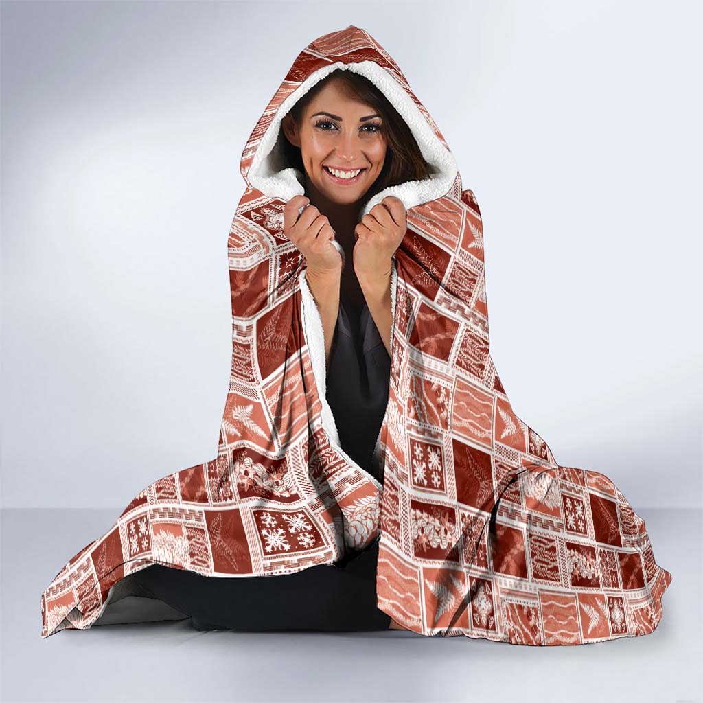 Vintage Aloha Block Quilt Hooded Blanket Red Inspired Lei Motifs - Polynesian Pride