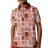 Vintage Aloha Block Quilt Kid Polo Shirt Red Inspired Lei Motifs - Polynesian Pride