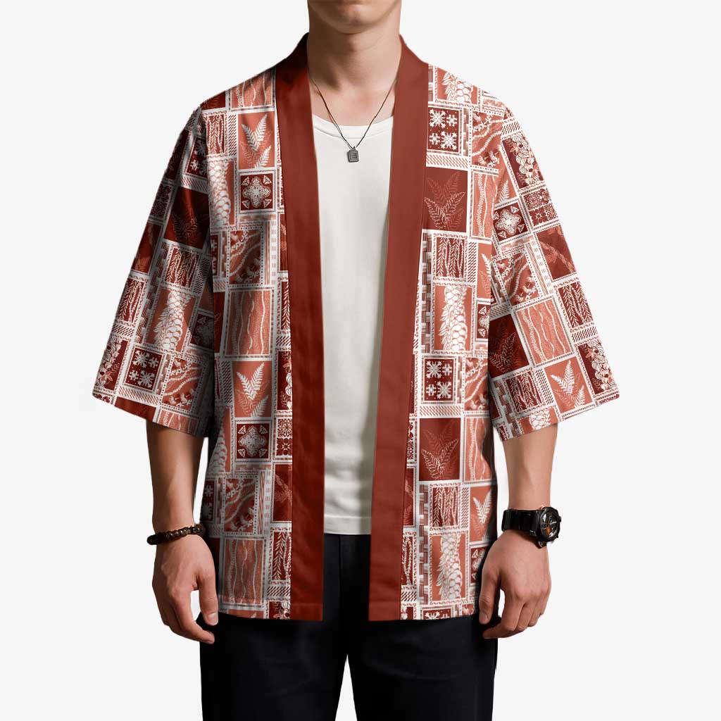 Vintage Aloha Block Quilt Kimono Red Inspired Lei Motifs - Polynesian Pride