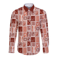 Vintage Aloha Block Quilt Long Sleeve Button Shirt Red Inspired Lei Motifs LT9 Unisex Red - Polynesian Pride