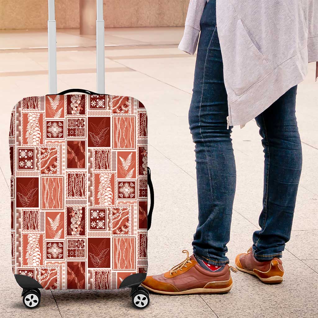 Vintage Aloha Block Quilt Luggage Cover Red Inspired Lei Motifs - Polynesian Pride