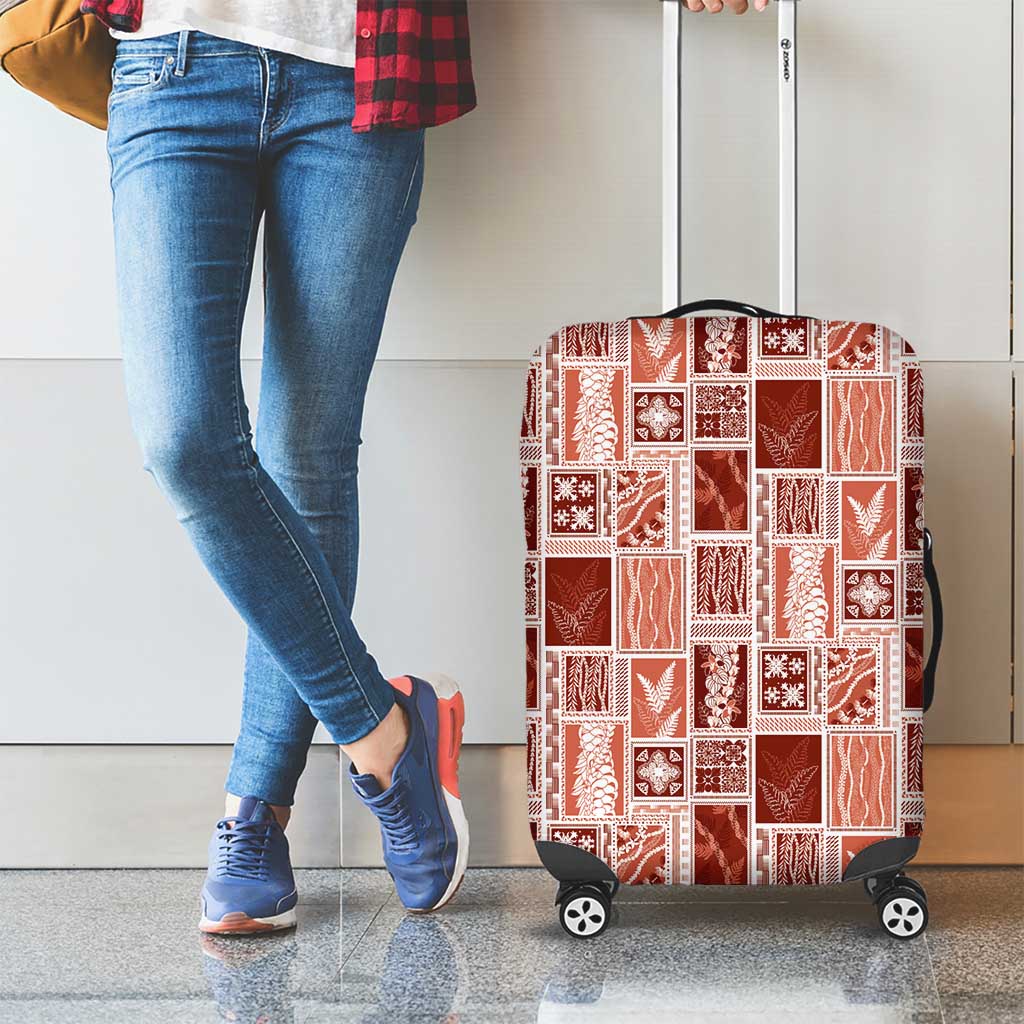 Vintage Aloha Block Quilt Luggage Cover Red Inspired Lei Motifs - Polynesian Pride