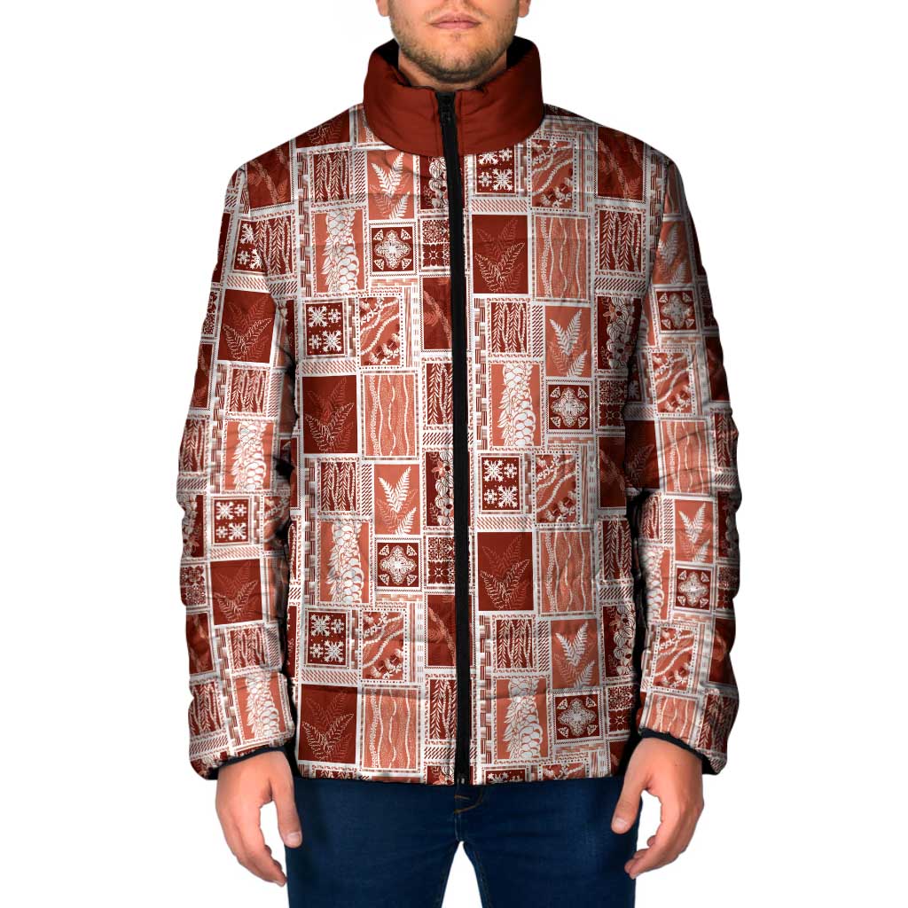 Vintage Aloha Block Quilt Padded Jacket Red Inspired Lei Motifs LT9 Men Red - Polynesian Pride