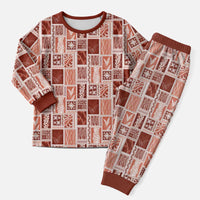 Vintage Aloha Block Quilt Christmas Pajama Set Red Inspired Lei Motifs - Polynesian Pride