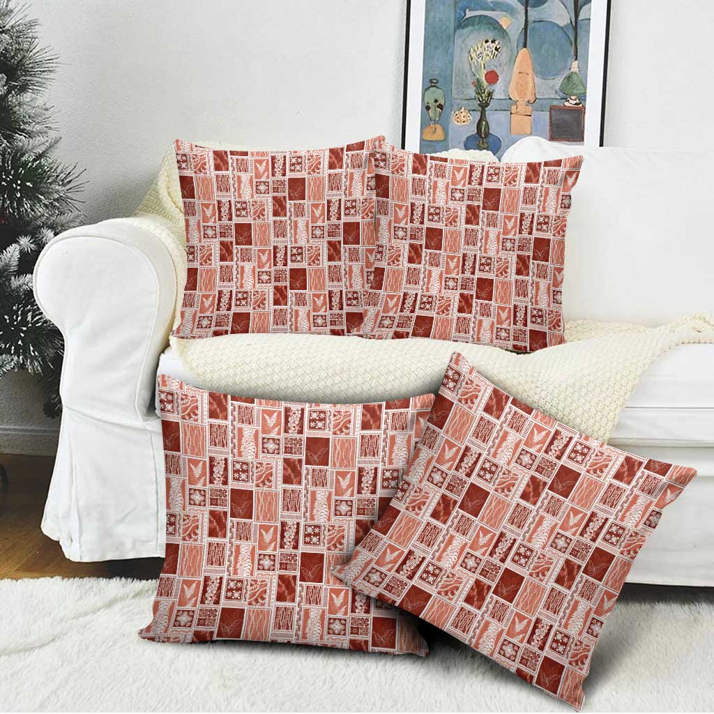 Vintage Aloha Block Quilt Pillow Cover Red Inspired Lei Motifs - Polynesian Pride