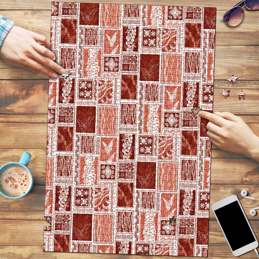 Vintage Aloha Block Quilt Puzzle Red Inspired Lei Motifs LT9 Red - Polynesian Pride