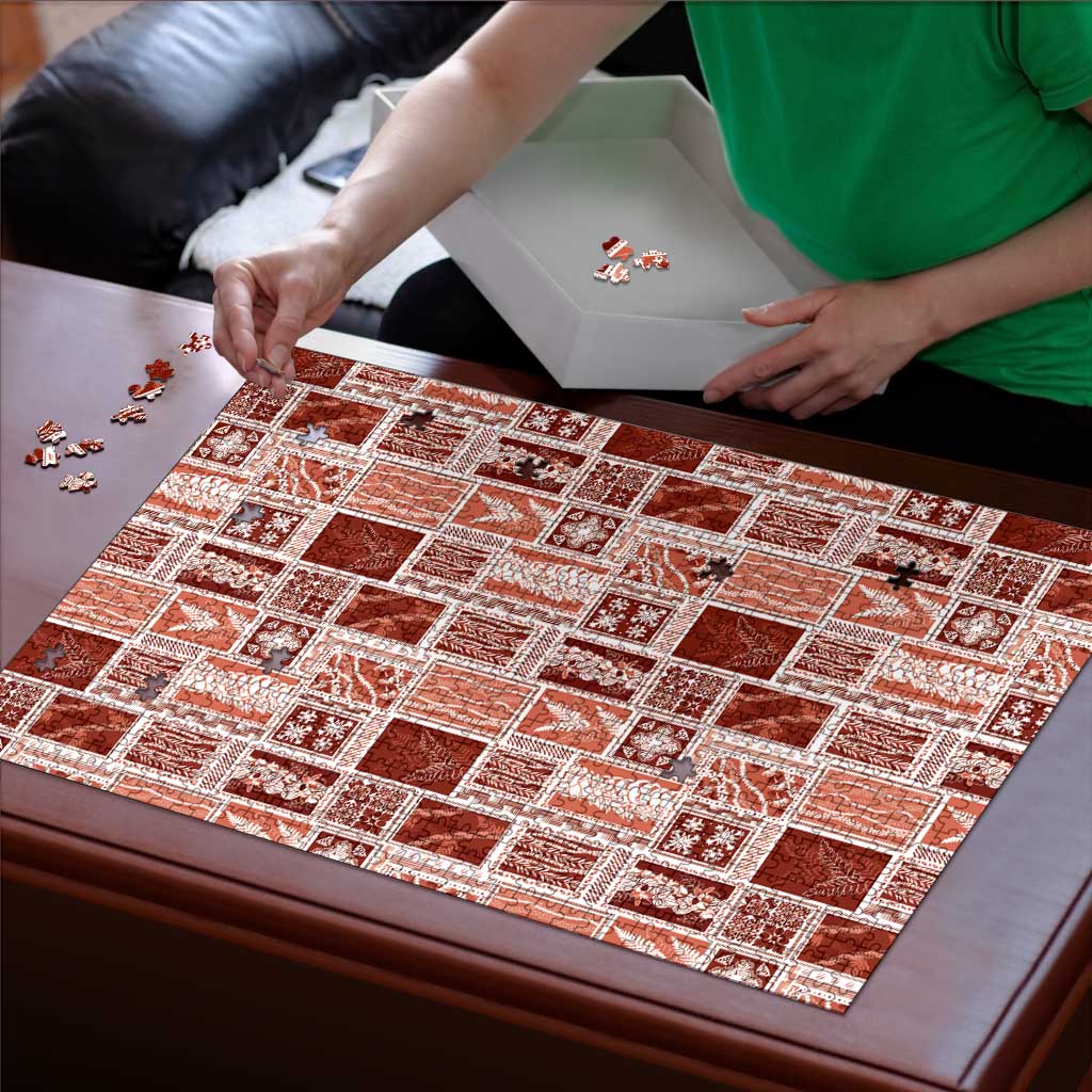 Vintage Aloha Block Quilt Puzzle Red Inspired Lei Motifs LT9 - Polynesian Pride