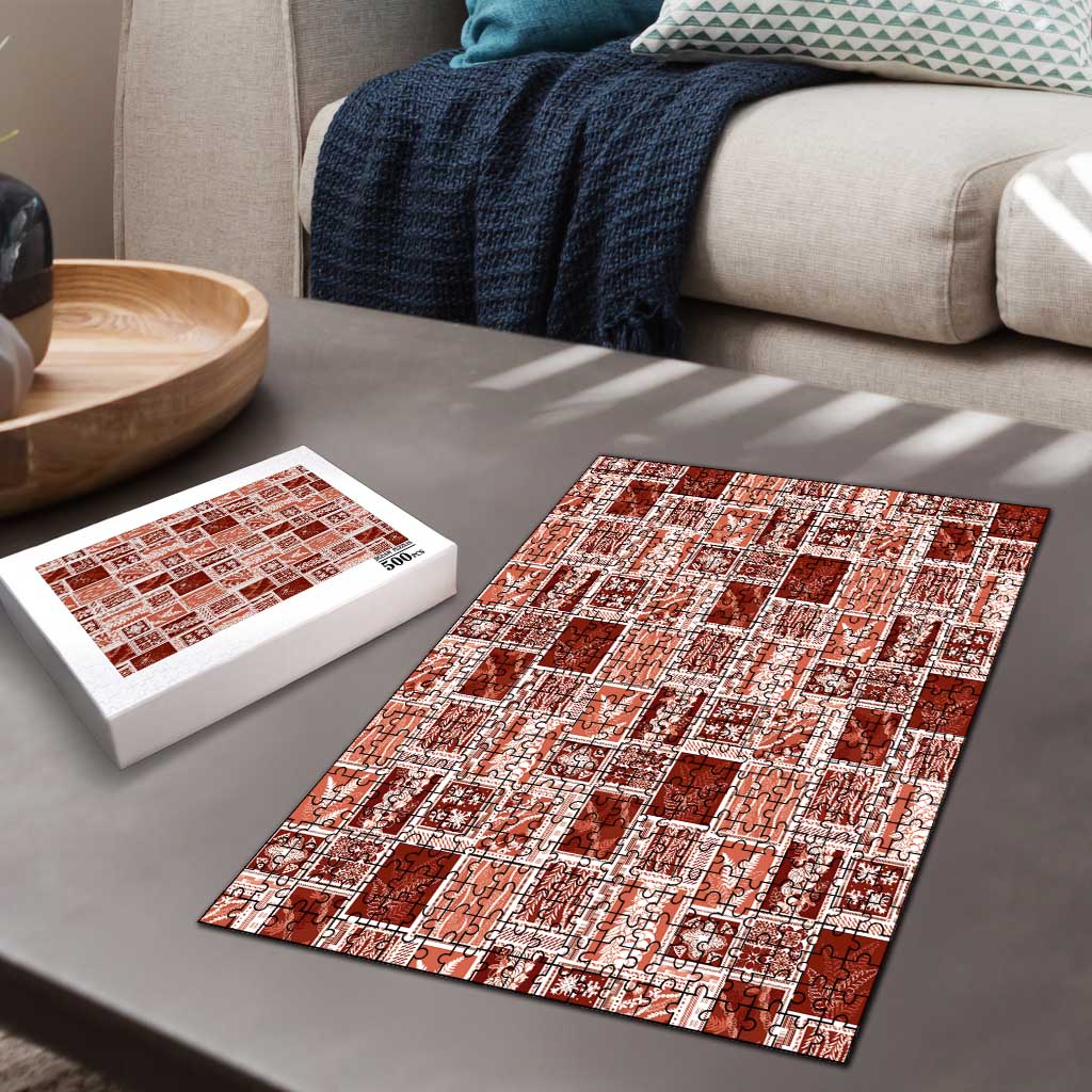 Vintage Aloha Block Quilt Puzzle Red Inspired Lei Motifs LT9 - Polynesian Pride