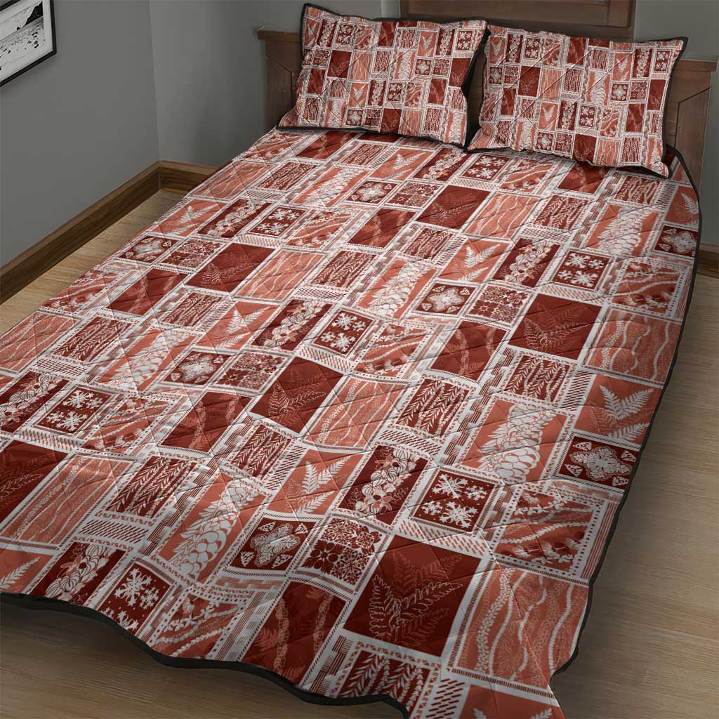 Vintage Aloha Block Quilt Quilt Bed Set Red Inspired Lei Motifs LT9 - Polynesian Pride