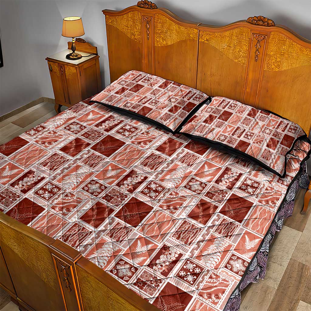 Vintage Aloha Block Quilt Quilt Bed Set Red Inspired Lei Motifs LT9 - Polynesian Pride
