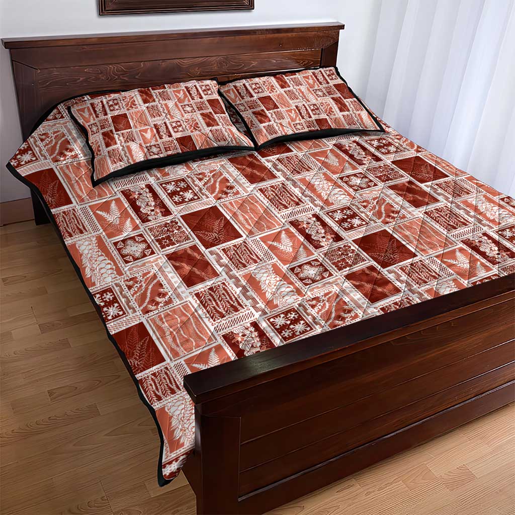 Vintage Aloha Block Quilt Quilt Bed Set Red Inspired Lei Motifs LT9 - Polynesian Pride