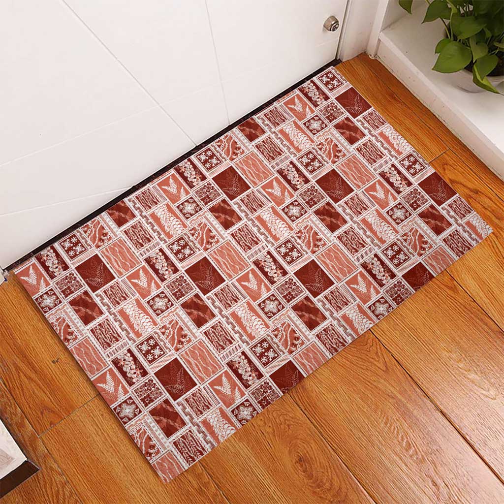 Vintage Aloha Block Quilt Rubber Doormat Red Inspired Lei Motifs LT9 - Polynesian Pride