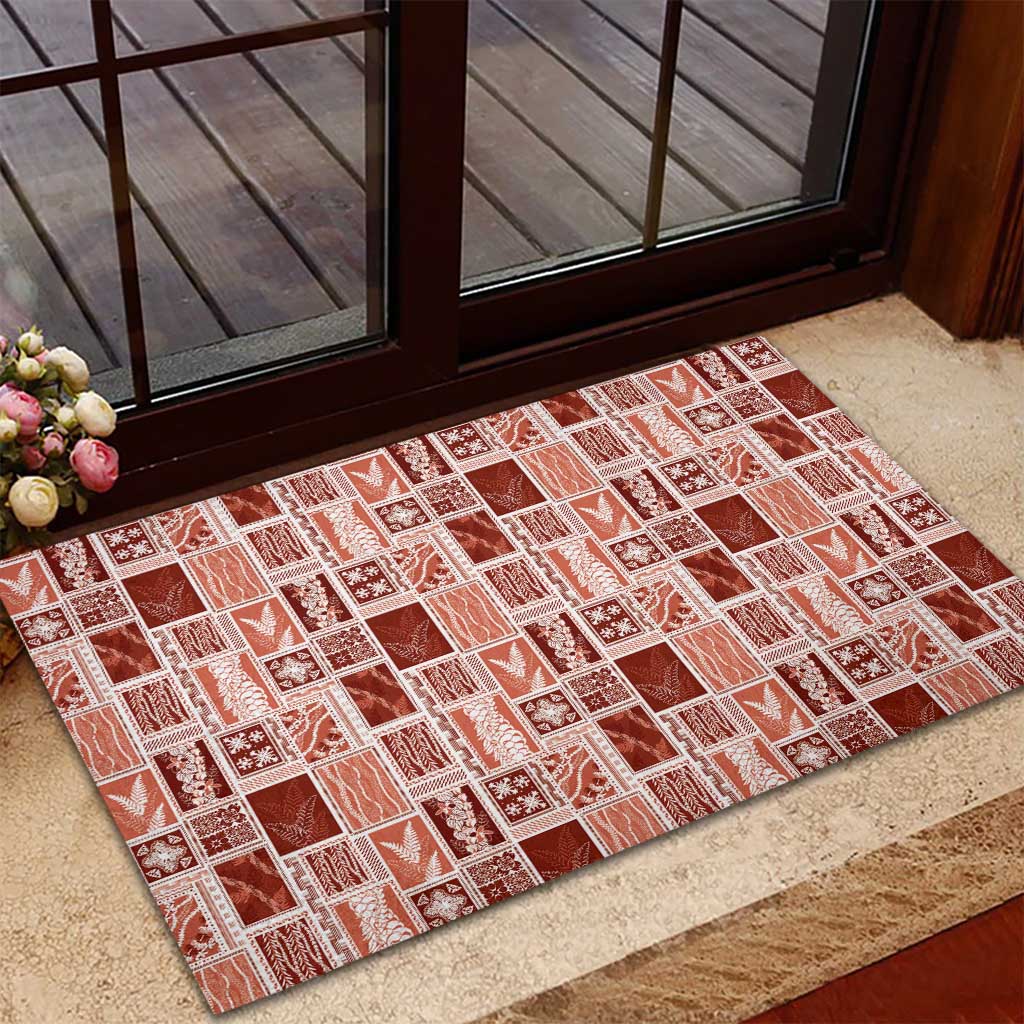 Vintage Aloha Block Quilt Rubber Doormat Red Inspired Lei Motifs LT9 - Polynesian Pride