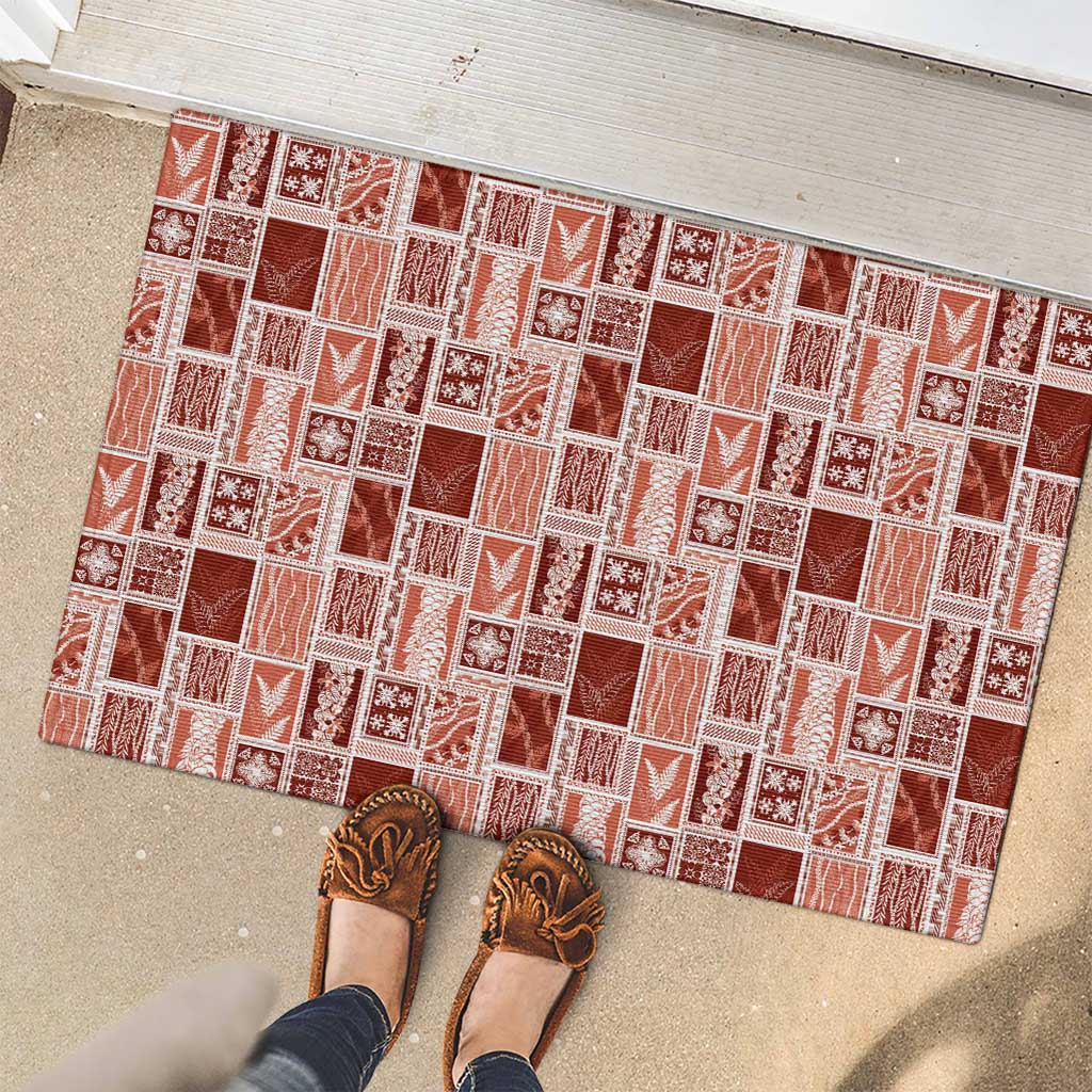 Vintage Aloha Block Quilt Rubber Doormat Red Inspired Lei Motifs LT9 - Polynesian Pride