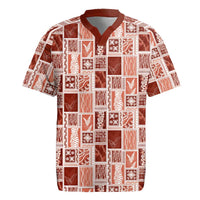 Vintage Aloha Block Quilt Rugby Jersey Red Inspired Lei Motifs - Polynesian Pride