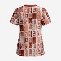 Vintage Aloha Block Quilt Scrub Top Red Inspired Lei Motifs LT9 - Polynesian Pride