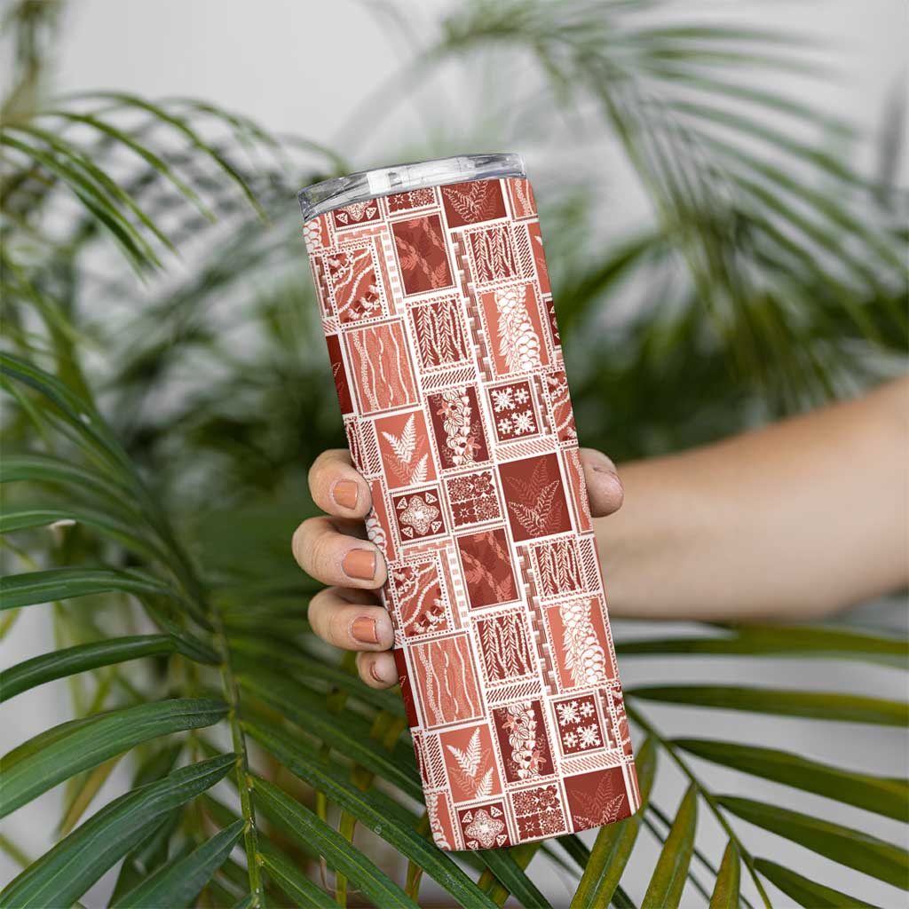 Vintage Aloha Block Quilt Skinny Tumbler Red Inspired Lei Motifs - Polynesian Pride