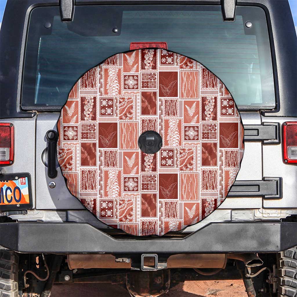 Vintage Aloha Block Quilt Spare Tire Cover Red Inspired Lei Motifs - Polynesian Pride