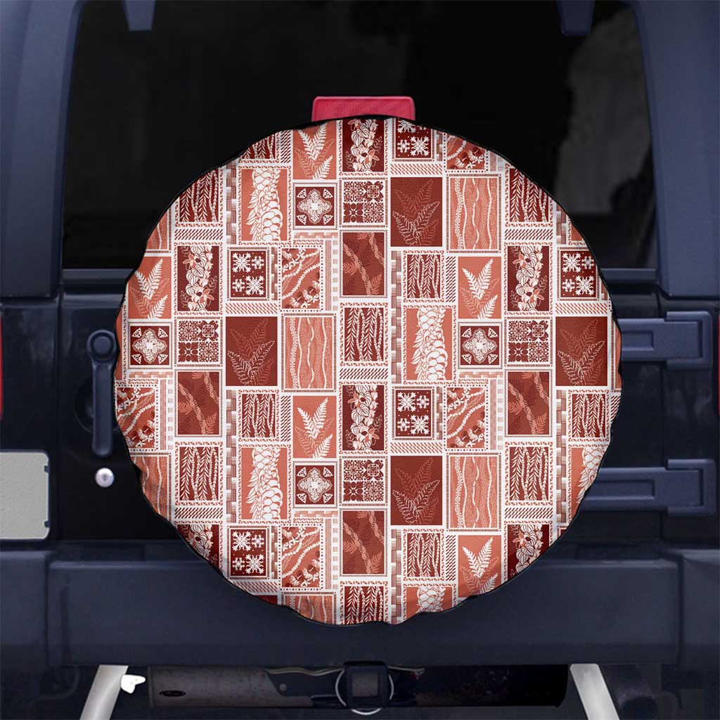 Vintage Aloha Block Quilt Spare Tire Cover Red Inspired Lei Motifs - Polynesian Pride