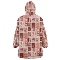 Vintage Aloha Block Quilt Wearable Blanket Hoodie Red Inspired Lei Motifs - Polynesian Pride