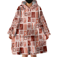 Vintage Aloha Block Quilt Wearable Blanket Hoodie Red Inspired Lei Motifs - Polynesian Pride