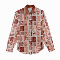 Vintage Aloha Block Quilt Women Casual Shirt Red Inspired Lei Motifs LT9 - Polynesian Pride