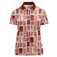 Vintage Aloha Block Quilt Women Polo Shirt Red Inspired Lei Motifs - Polynesian Pride