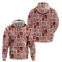 Vintage Aloha Block Quilt Zip Hoodie Red Inspired Lei Motifs - Polynesian Pride